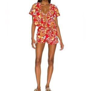 NWT Agua Bendita X Revolve Zenda Romper In red blossom